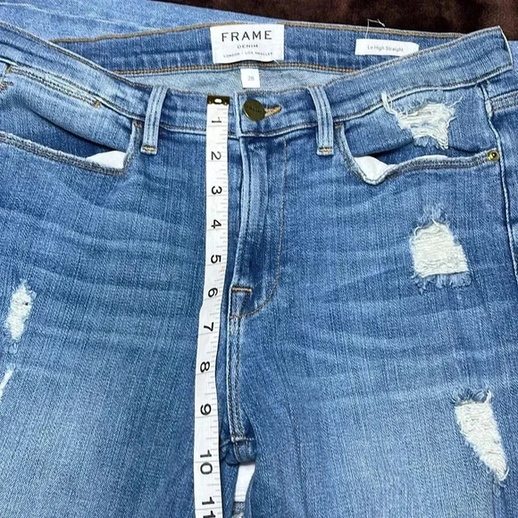 Frame Denim Le High Straight Distressed Jeans Straight Leg Medium Light Wash - Picture 9 of 15